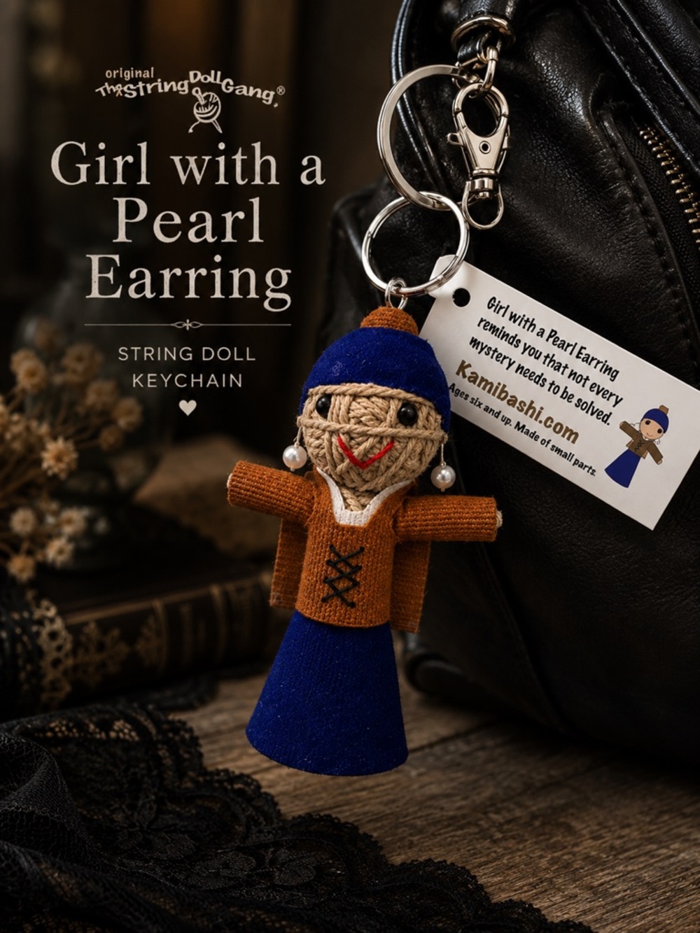 Handmade Girl with a Pearl Earring String Doll Keychain